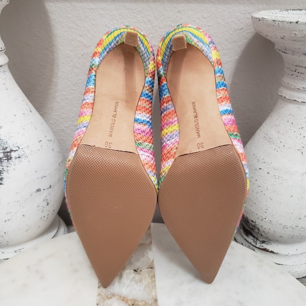 MANOLO BLAHNIK Striped Colorful Rainbow Pointed Pumps Heels EU 36 US 6 - Picture 9 of 12